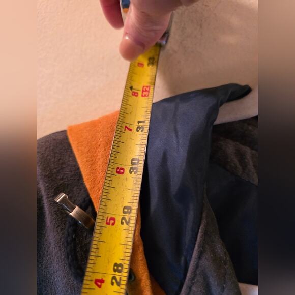 Vtg 90s Y2K Colorblock Stripped Leather Trench Coat Hood Outdoor Exchange L Read - Picture 12 of 15